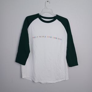 TREAT PEOPLE WITH KINDNESS Men's Shirt Raglan Sleeve Size XL Color White Green